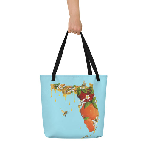 Emma's Florida All-Over Print Large Tote Bag - Summer Bag - Beach Bag - Florida Art