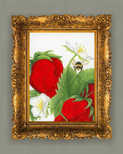 Load image into Gallery viewer, Berry Patch - Art Print - Bumble Bee Art - Strawberries - Bee Butt - Bee Art - Strawberry Art