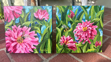 Load image into Gallery viewer, Pink Petals - Zinnia Painting - Botanical Art - Original Art - Florida Art - Bumble Bee Art  1 of 2