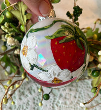 Load image into Gallery viewer, Strawberry and Bee Glass Ornament - Hand painted - Keepsake Gift