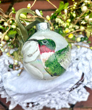 Load image into Gallery viewer, Hummingbird and Magnolia Glass Ornament - Hand painted - Keepsake Gift