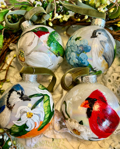Bird Glass Ornament Collection - 4 Bird Ornaments - Hand painted - Keepsake Gift