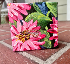 Zinnia and the Bee - Original Art - Mini - Small Art