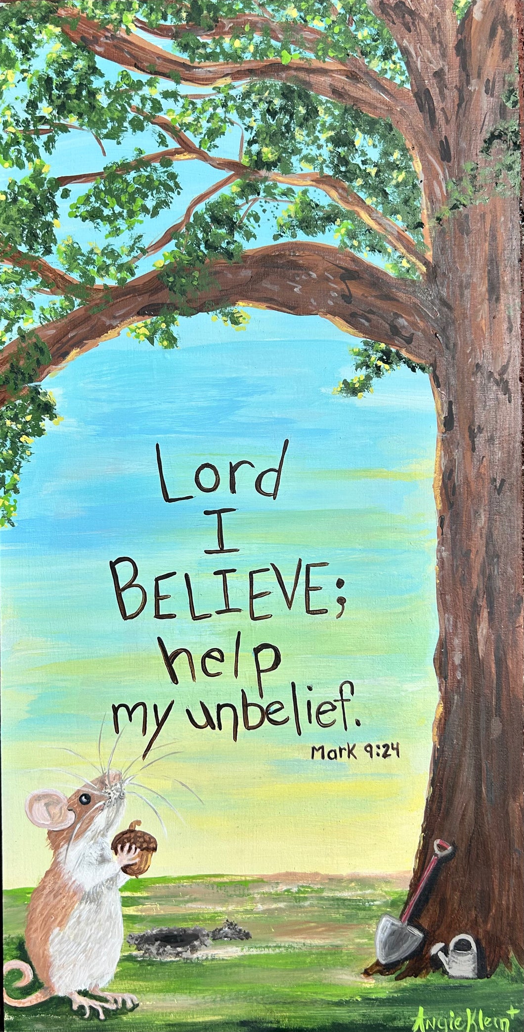 Faithful Mouse Original Art - Acrylic painting on wood - Christian Art