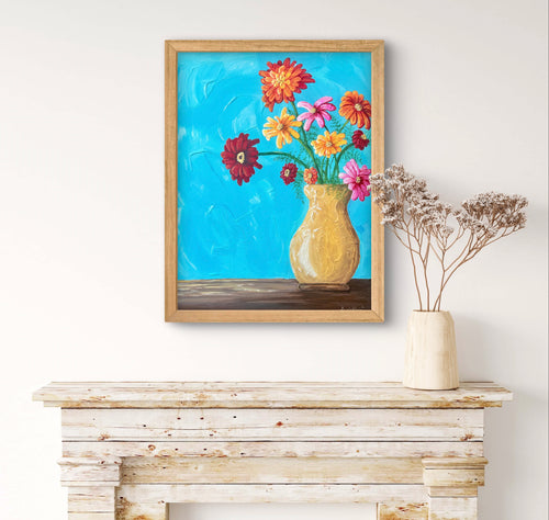 Joy - Art Print - Acrylic Art - Zinnias - Vibrant Art - Vase Art