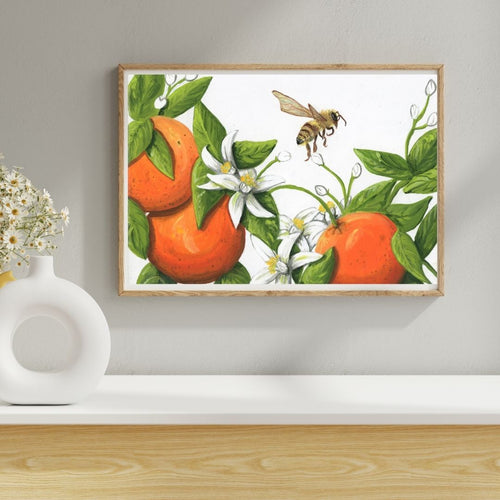 Pure Delight - Art Print - Orange Art - Bee Art - Orange Blossoms