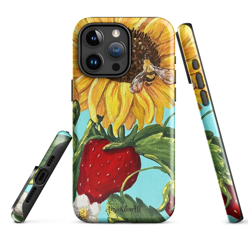 Sunny Berries Tough Case for iPhone® - Sunflower , Strawberry and Bee Phone Case - Artistic Phone Cover - Original Art