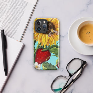 Sunny Berries Tough Case for iPhone® - Sunflower , Strawberry and Bee Phone Case - Artistic Phone Cover - Original Art